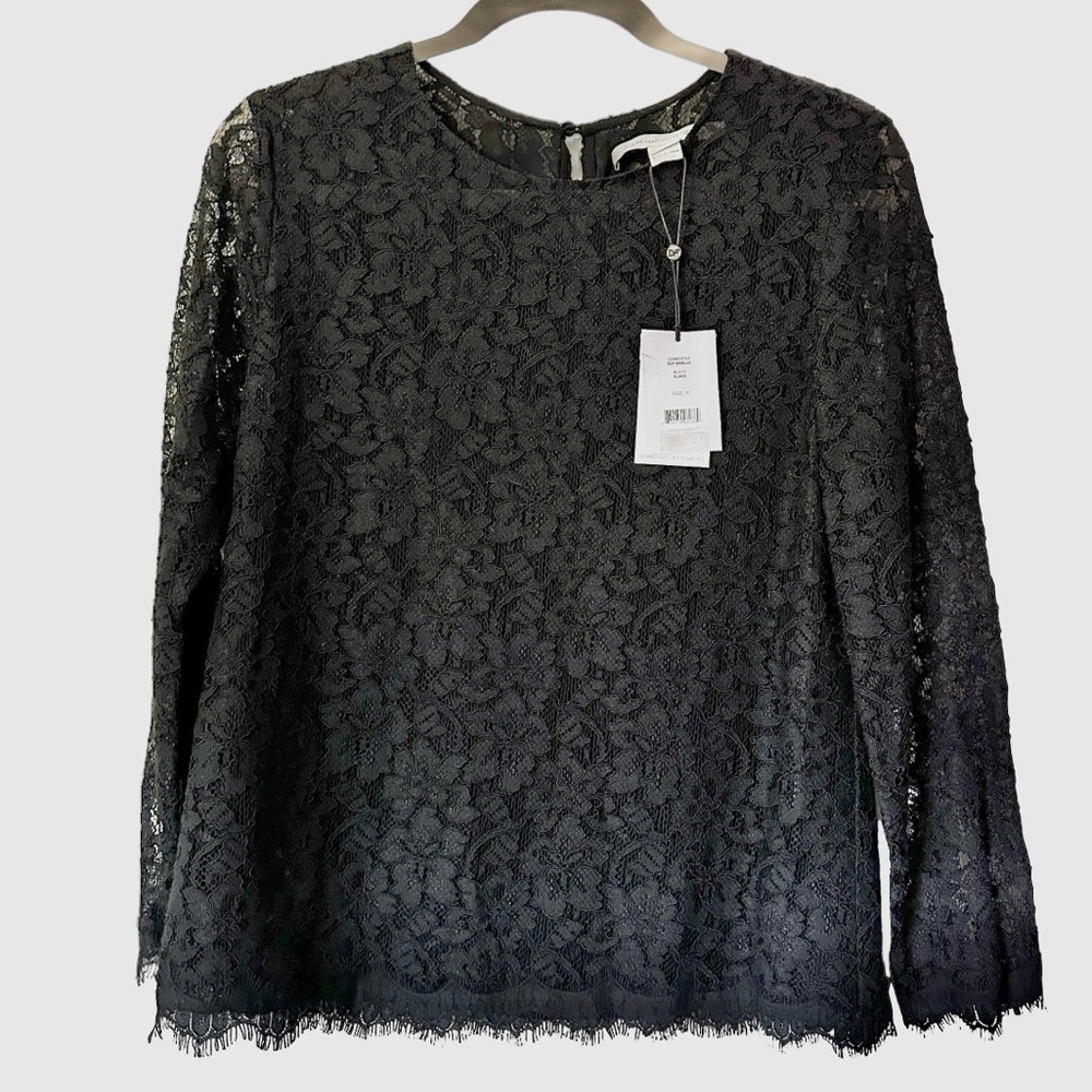 NWT Diane von Furstenberg Brielle Long-Sleeve Lace Top Size 10, scalloped edges
